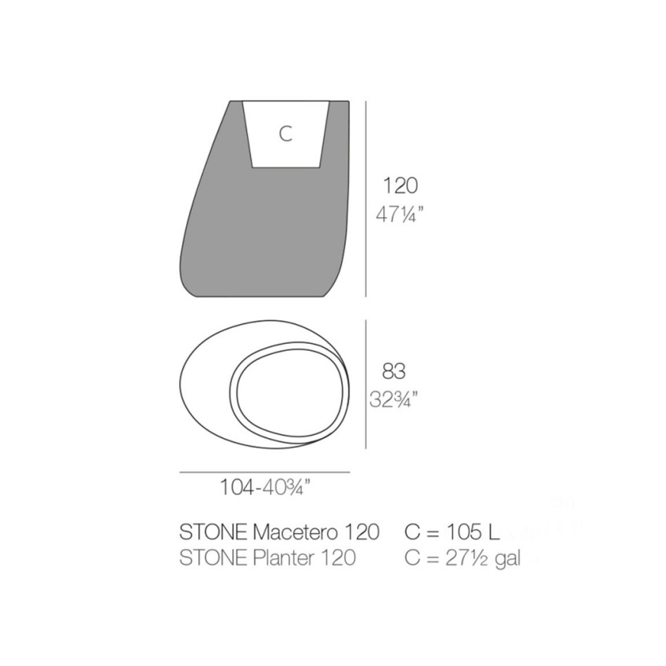 Macetero de diseño, modelo Stone 60x46x70