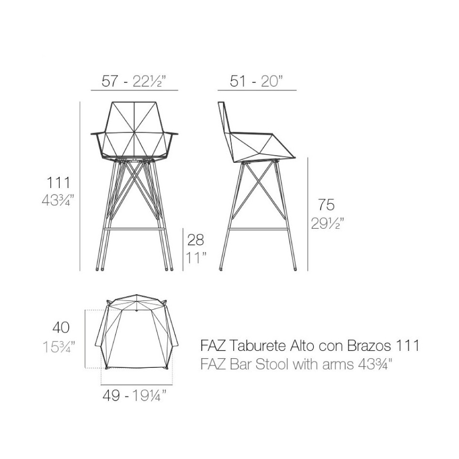 Taburete de diseño, con brazos, modelo Faz Alto