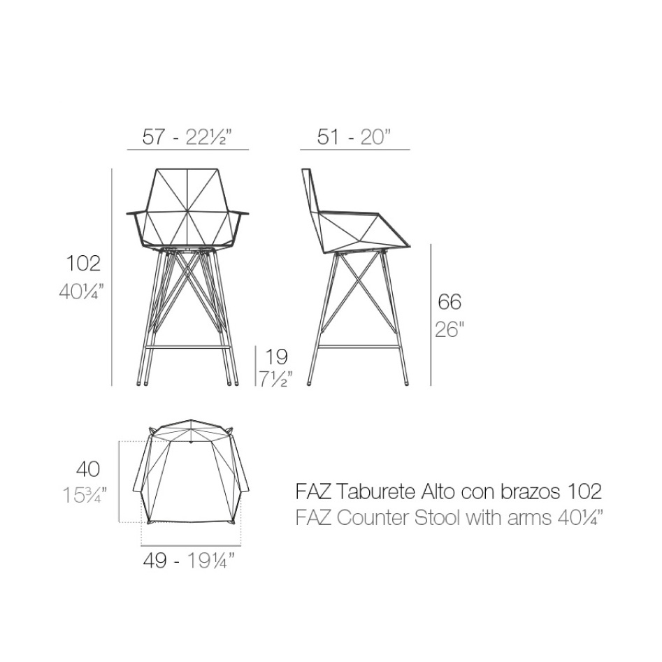 Taburete de diseño, con brazos, modelo Faz Alto