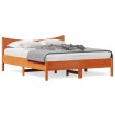 Estructura cama con cabecero madera pino marrón cera 160x200 cm