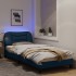 Estructura de cama con luces LED tela azul 90x190