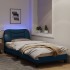 Estructura de cama con luces LED tela azul 90x200