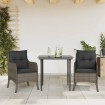 Set comedor de jardín 3 piezas con cojines ratán sintético gris