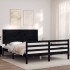 Estructura de cama con cabecero madera maciza negro 160x200