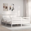 Estructura de cama matrimonio con cabecero madera maciza blanco