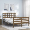 Estructura de cama matrimonio con cabecero madera marrón miel