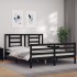 Estructura de cama con cabecero madera maciza negro 160x200