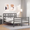 Estructura de cama con cabecero madera maciza gris 140x190 cm