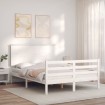 Estructura de cama con cabecero madera maciza blanco 140x190 cm