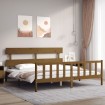 Estructura cama y cabecero madera maciza marrón miel 200x200 cm