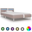 Estructura de cama con LED cuero sintético capuchino 90x200 cm