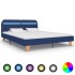 Estructura de cama con LED tela azul 180x200