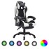 Silla gaming con luces LED RGB cuero sintético blanco y