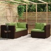 Set muebles de jardín 3 piezas y cojines ratán sintético marrón