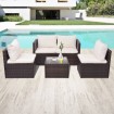 Set muebles de jardín 5 piezas y cojines ratán sintético marrón