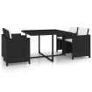 Set comedor de jardín 5 piezas y cojines ratán sintético negro