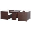 Set muebles de jardín 3 pzas con cojines ratán sintético marrón