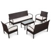 Set muebles de jardín 5 piezas y cojines ratán sintético marrón