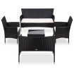 Set muebles de jardín y cojines 5 piezas ratán sintético negro