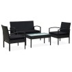 Set de muebles de jardín 4 pzas y cojines ratán sintético negro