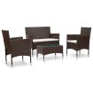 Set muebles de jardín 4 piezas y cojines ratán sintético marrón