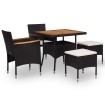 Set comedor jardín 5 pzas ratán sintético y madera acacia negro