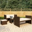 Set muebles de jardín 5 piezas y cojines ratán sintético marrón