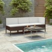 Set muebles de jardín 3 pzas y cojines ratán sintético marrón