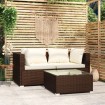 Set muebles de jardín 3 piezas y cojines ratán sintético marrón