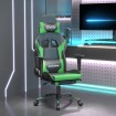 Silla gaming de masaje y reposapiés cuero sintético negro verde