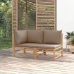 Set de muebles de jardín 2 piezas bambú y cojines gris taupe