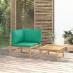 Set de muebles de jardín 2 piezas bambú con cojines verde