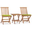 Set comedor de jardín plegable 3 piezas madera de teca cojines