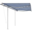 Toldo retráctil automático con postes azul y blanco 3x2,5 m