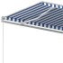 Toldo retráctil automático con postes azul y blanco 3x2,5