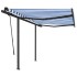 Toldo manual retráctil con postes azul y blanco 3x2,5