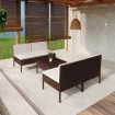 Set muebles de jardín 5 pzas y cojines ratán sintético marrón