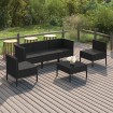 Set de muebles de jardín 6 pzas y cojines ratán sintético negro