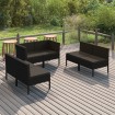 Set de muebles de jardín 6 pzas y cojines ratán sintético negro