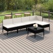 Set de muebles de jardín 6 pzas y cojines ratán sintético negro