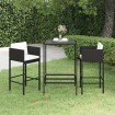 Set muebles bar jardín 3 piezas y cojines ratán sintético negro