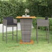 Set de muebles bar jardín 3 pzas y cojines ratán sintético gris