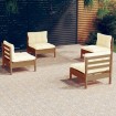 Muebles de jardín 4 piezas cojines madera de pino crema