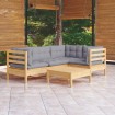 Juego de muebles de jardín 5 pzas y cojines madera pino gris