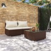 Set muebles de jardín 3 piezas y cojines ratán sintético marrón