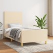 Estructura de cama con cabecero de tela color crema 90x190 cm