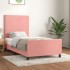 Estructura de cama con cabecero de terciopelo rosa 80x200