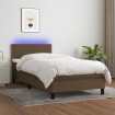 Cama box spring colchón y luces LED tela marrón oscuro 80x200cm