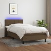 Cama box spring colchón y luces LED tela marrón oscuro 90x200cm