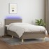 Cama box spring con colchón LED tela gris taupe 90x200